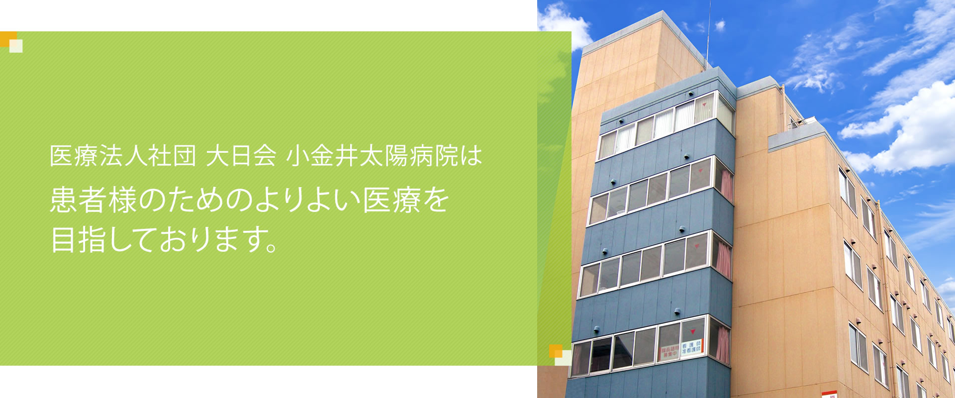 医療法人社団 大日会 小金井太陽病院の理学療法士 一般病院 慢性期・療養型病院 急性期病棟 回復期病棟 正社員求人イメージ